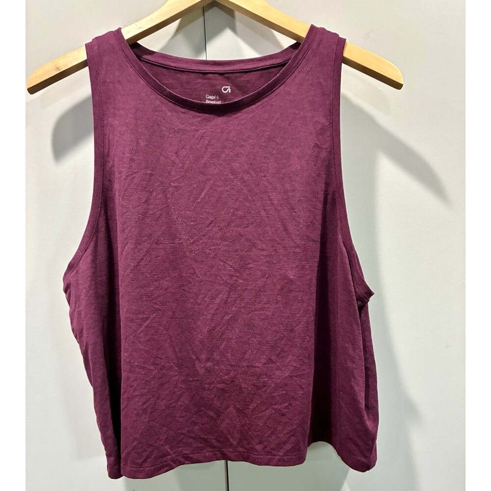 GAP GapFit Brushed Tech Jersey Tank Top Dry Wicking Sz L Burgundy Workout ActIve